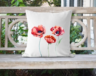 Poppy  18x18 Pillow//Custom Pillows//Housewarming Gifts//Pillow Cover//Throw Pillow//Farmhouse Pillow//Red Poppies