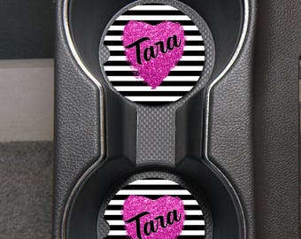 Monogram Car Coasters/Faux Glitter Heart Car Coasters/Sandstone Car Coasters/Personalized Car Coasters/Monogram Car Accessories