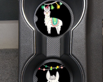Llama Car Coasters,Monogram Car Coasters,Personalized Car Accessories,Watercolor Llama Car Coasters, Pure Llama Car Coasters, Llama Gifts