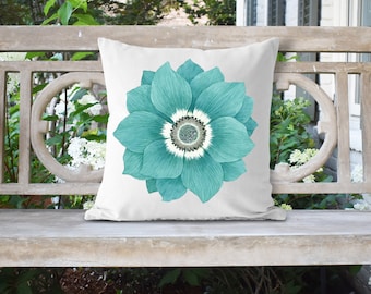 Flower 18x18 Pillow//Custom Pillows//Housewarming Gifts//Pillow Cover//Throw Pillow//Blue Flower Pillow Cover//Floral Watercolor Pillow