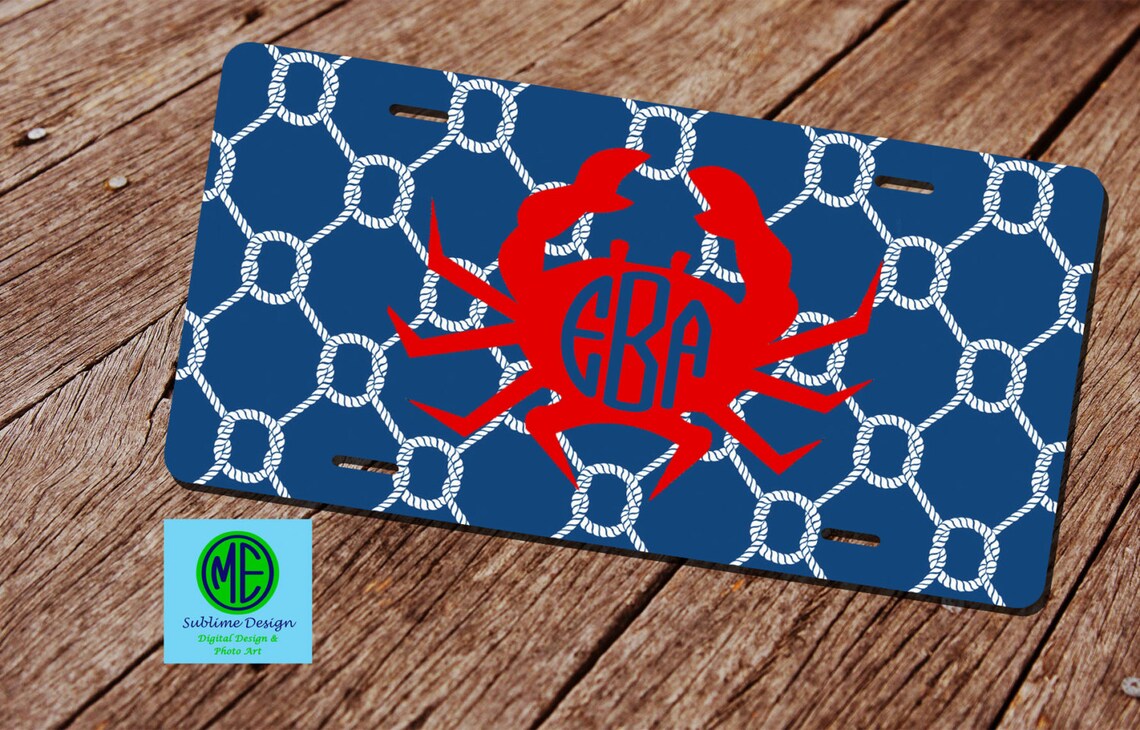 Crab Monogram License Plate. Monogram Car Tag. License Plate. Etsy