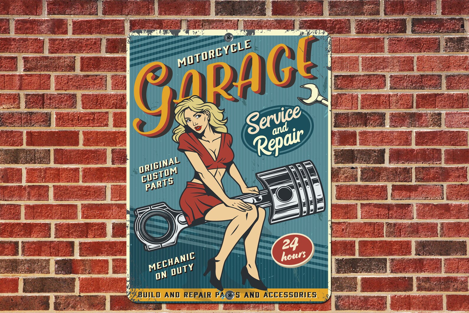 Vintage Garage Shop Sign, Retro Motorcycle Garage Shop Metal Sign ...