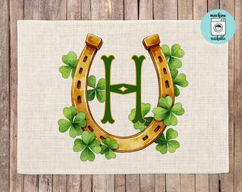 St. Patrick's Day Linen Placemats, St. Patrick's Day Horseshoe Placemats, Linen Placemats, Kitchen Decor, St. Patty's Day Decor