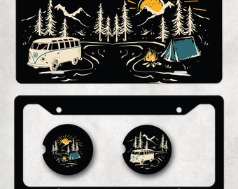 Camping License Plate, Hippie Van Front Car Tag, Retro License Plate, Camping Bus Car Coasters, Camping Plate Frame