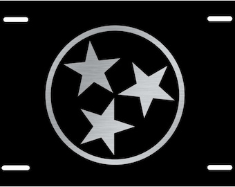Tennessee Tristar License Plate/Black TN Tri Star License Plate/Black and Silver Tennnesse Flag License Plate/Plate Frame/Key Chain