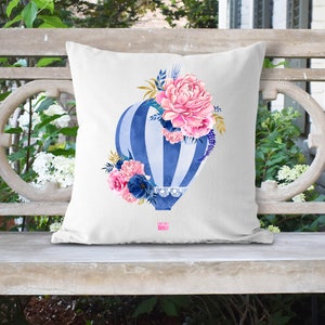 Hot Air Balloon 18x18 Pillow//Custom Pillows//Housewarming Gifts//Pillow Cover//Throw Pillow//Water Color Hot Air Balloon/Water Color Flower
