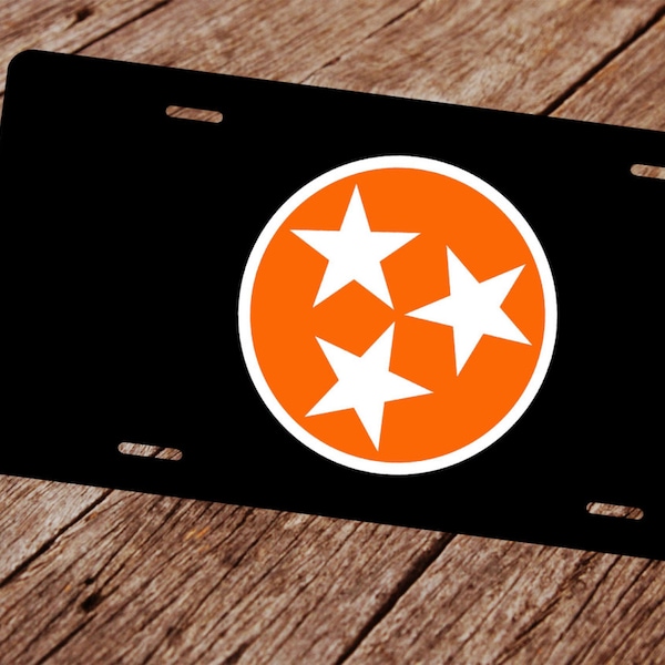 Tennessee State Flag License Plate. License Plate Frame.  Tri Star License Plate. Black and Orange  Knoxville License Plate.