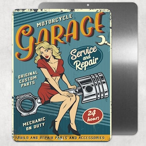 Vintage Garage Shop Sign, Retro Motorcycle Garage Shop Metal Sign,  Mechanic Gift, Man Cave Gift