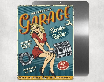 Vintage Garage Shop Sign, Retro Motorcycle Garage Shop Metal Sign,  Mechanic Gift, Man Cave Gift