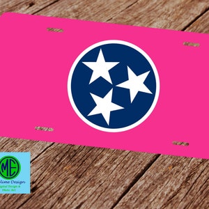Tennessee Tri Star License Plate. License Plate Frame.  Custom Flag Licene Plate. Tennessee Volunteers License Plate