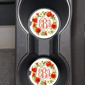 Car Coasters Set of 2 Monogram Car Coasters Floral Car Coasters