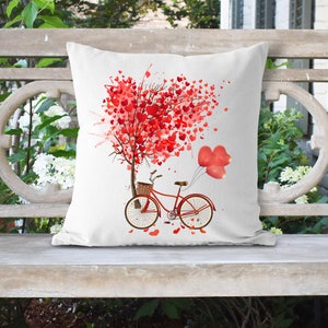 Heart and Bicycle 18x18 Pillow//Custom Pillows//Housewarming Gifts//Pillow Cover//Throw Pillow//Valentines Decor afbeelding 1
