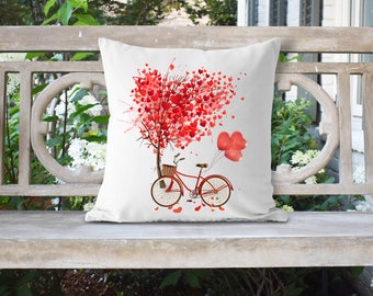 Heart and Bicycle  18x18 Pillow//Custom Pillows//Housewarming Gifts//Pillow Cover//Throw Pillow//Valentines Decor