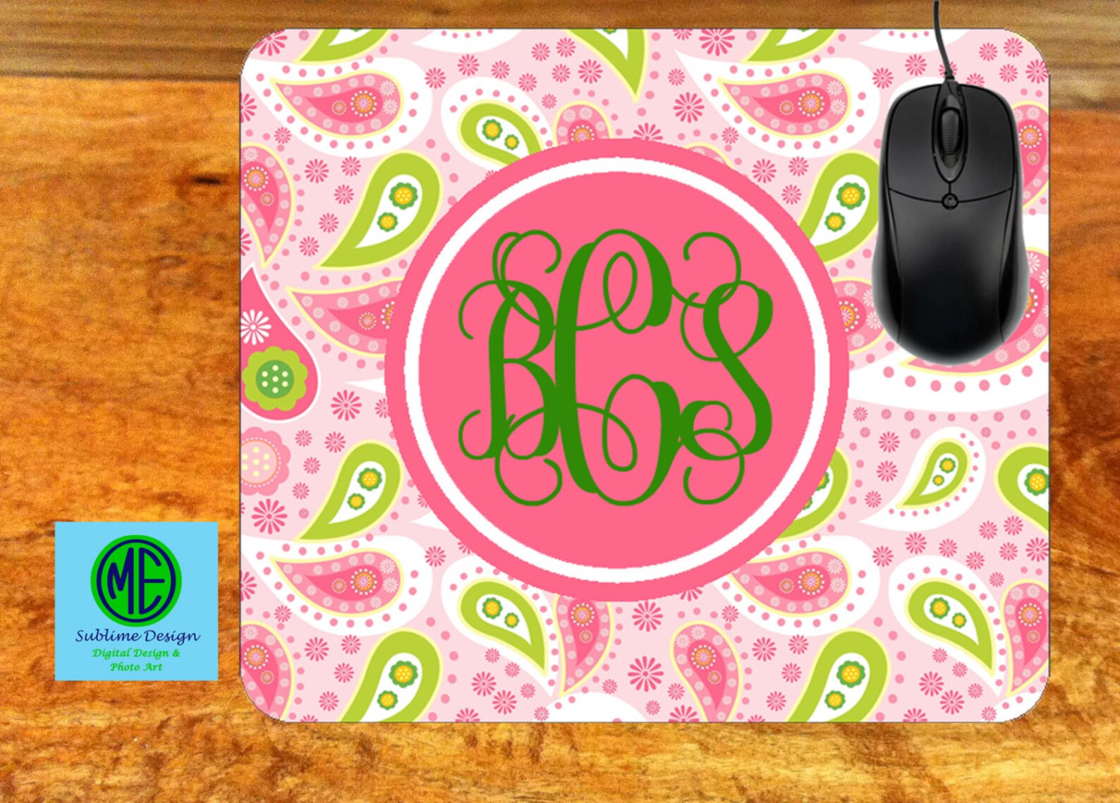 Mouse Pad Monogramed Paisley. Custom Mouse Pad. Monogram Mouse Etsy