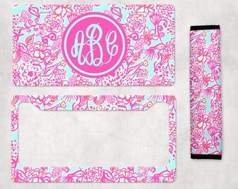 Tropical Monogram License Plate/Custom License Plate/Monogram License Plate Frame/Floral License Plate/Lilly Inspired Car Tag