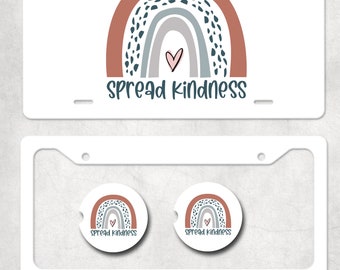 Spread Kindness License Plate, Rainbow License Plate Frame, Spread Kindness Car Coasters, Boho Rainbow License Plate