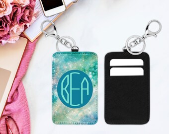 Personalized Cardholder Keychain, Key Fob Wallet, Cardholder Keychain, Gift Card Holder, Galaxy,  Stars Card Holder, ID Holder