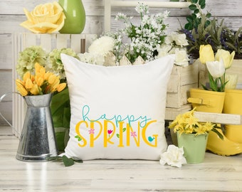 Spring Pillow Cover, Easter Pillow Case, Happy Spring Throw Pillow Cover,Easter Decor,Farmhouse Pillow, Spring Decor Pillow Cover