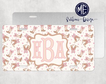 Pink Cowboy Boots License Plate - Pink Western License Plate Frame - Girly Western Car Coasters - Pink Western Hitch Cover