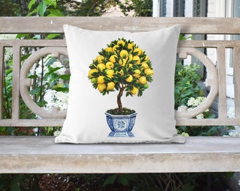 Watercolor Lemon Tree 18x18 Pillow/Farmhouse Pillow Cover/Housewarming Gift/Pillow Cover/Throw Pillow/Lemon Tree Topiary/ Ginger Jar Pillow