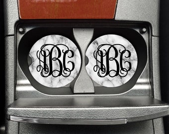Car Coasters,Set of 2, Marble Car Coasters, Monogram Car Coasters