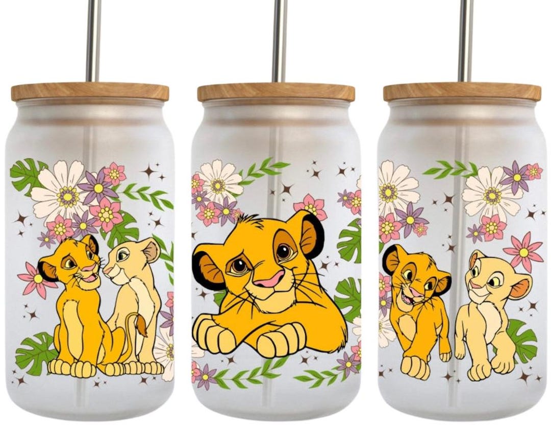 The Lion King Simba 16oz Libbey Glass Can Cup With Lid and Straw - Etsy