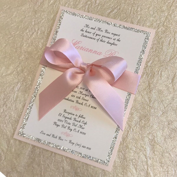 Blush Quinceanera Invitation Elegant Invitation Blush Invitation Glitter Quinceanera