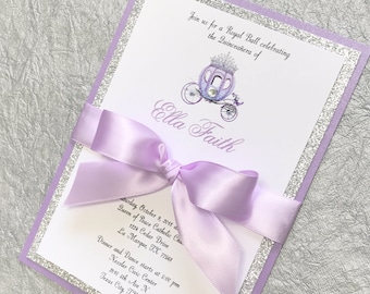 Purple Quinceanera Invitation Royal Princess Sweet 16 Invitation Elegant Silver Glitter Cinderella