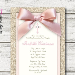 Blush and Gold First Communion Invitation Girl First Holy Communion Invitation