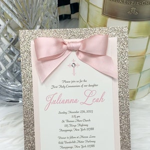 Blush Pink and Gold First Communion Invitation Girl Blush and Gold Holy Communion Glitter First Holy Communion 1st Communion Elegant Unique