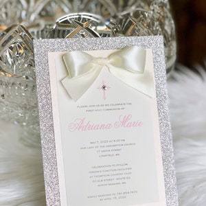 Girl First Communion Invitation Girl Baptism Invitation Girl Christening Invitation Blush Pink and Ivory Elegant Invitation