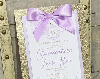 Lilac and Gold Quinceanera Invitation Lilac Rapunzel Quince Invite Lavender Quinceanera Invitation Tangled Elegant Sweet 15 Unique Sweet 16