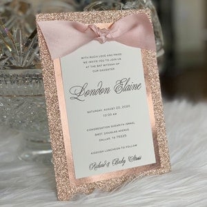 Rose Gold Wedding Invitation Rose Gold Wedding Announcement Elegant Foil Invitation With Glitter and Ribbon