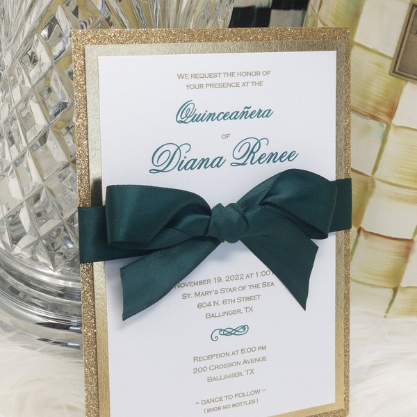 Quinceanera Invitation Emerald Green and Gold Sweet 16 Invitation Green Quinceanera Invitation Gold Wedding Invitation Emerald Green Elegant