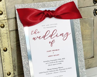 Red and White Wedding Invitation Red and Silver Quinceanera Invitation Elegant Red and Silver Sweet 16 Invitation Unique Wedding Invitation