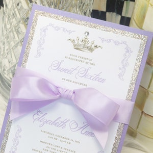 Lilac Sweet 16 Invitation Lilac and Gold Quinceanera Invitation Lavender Light Purple Princess Invitation Elegant with Ribbon with Ribbon