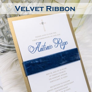 Boy First Communion Invitation Navy Blue and Gold 1st Communion Invitation Boy Printed Invitation Boy Baptism Invitation Elegant Unique Holy
