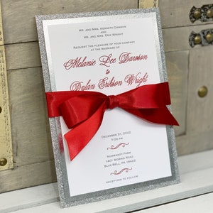 Elegant Red and White Wedding Invitation Red Quinceanera Invitation Red and Silver Sweet 16 Invitation with Ribbon Romantic Wedding Unique