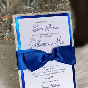 Sweet 16 Invitation Royal Blue Quinceanera Invitation Royal Blue Wedding Invitation Unique Ribbon