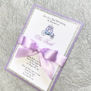 Birthday Invitation Princess Girl Birthday Invitation Lavender Cinderella Invitation Glitter First Birthday Invitation Purple Carriage