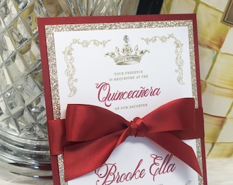 Quinceanera Invitation Red and Gold Crown Quinceanera Invitation Elegant Sweet 16 Invitation Red Princess Birthday Invitation Fancy Spanish