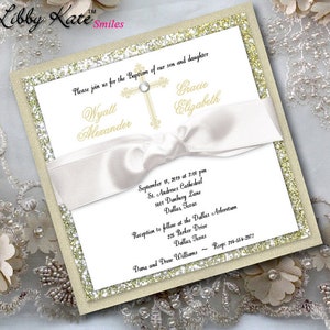 Twin Baptism Invitation Christening Boy and Girl Gold