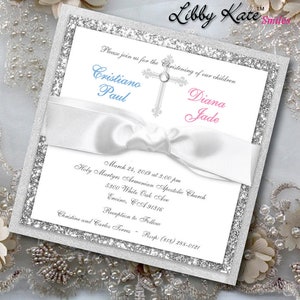 Twin Baptism Invitation Twin Christening Invitation Boy and Girl
