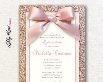 Rose Gold Quinceanera Invitation Sweet 16 Invitation Rose Gold Glitter Spanish Quinceanera