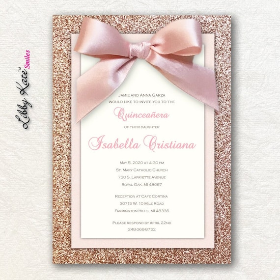 Rose Gold Quinceanera Invitation Sweet 16 Invitation Rose Gold Glitter Spanish Quinceanera