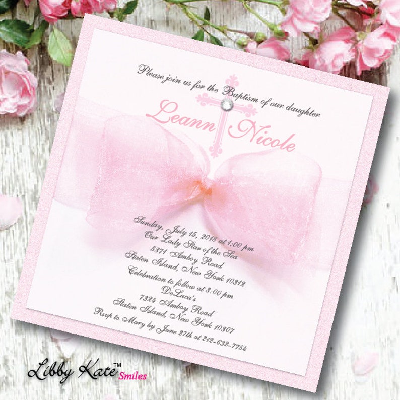 Spanish Girl Baptism Invitation Christening Pink Ribbon Etsy
