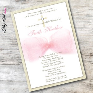 Girl Baptism Invitation Pink Christening Girl Invitation Pink and Gold