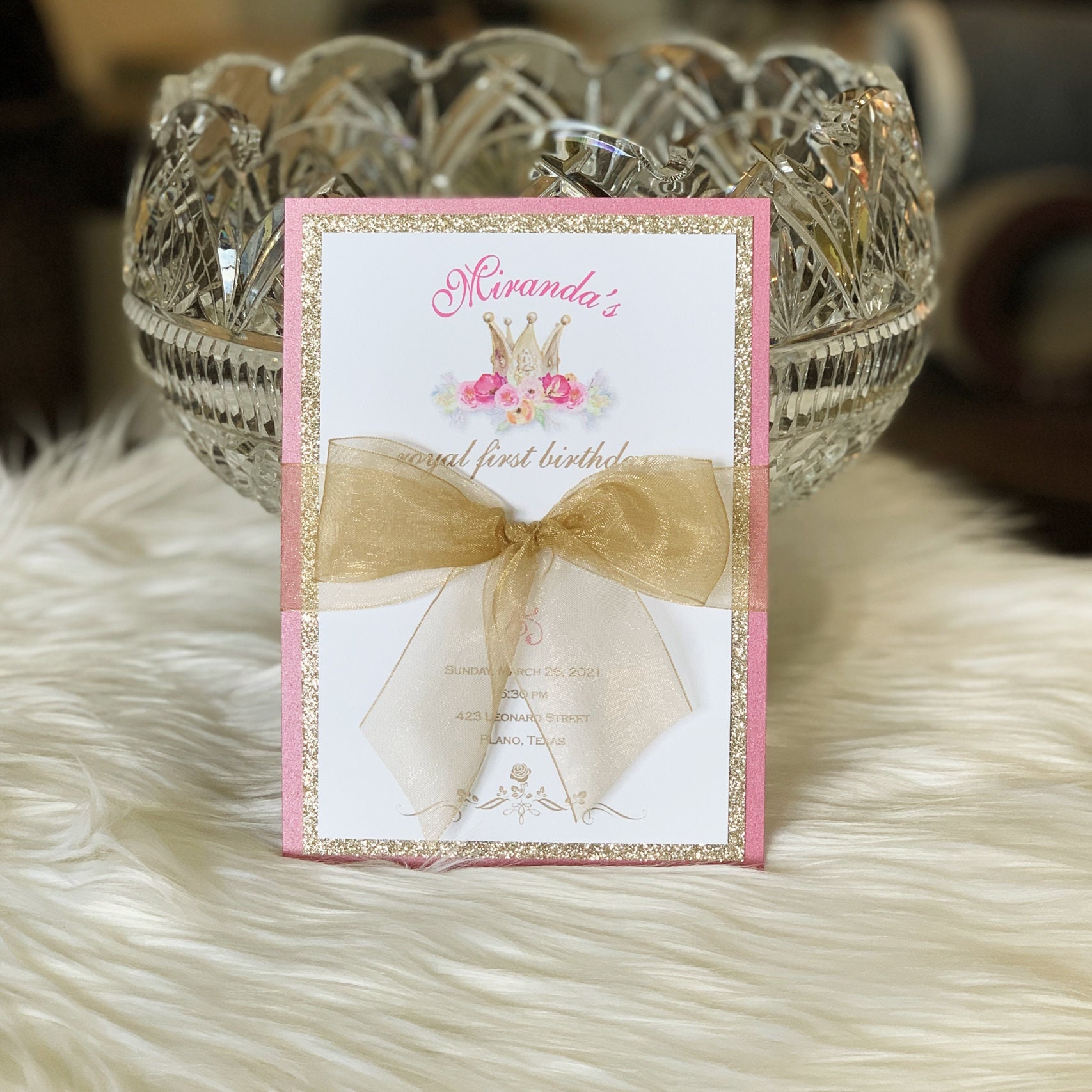 Princess First Birthday Invitation Princess Birthday Invitation Crown Birthday Invitation 1st Birthday Pink and Gold Glitter