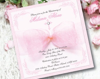 First Communion Invitation Girl Pink Baptism Invitation