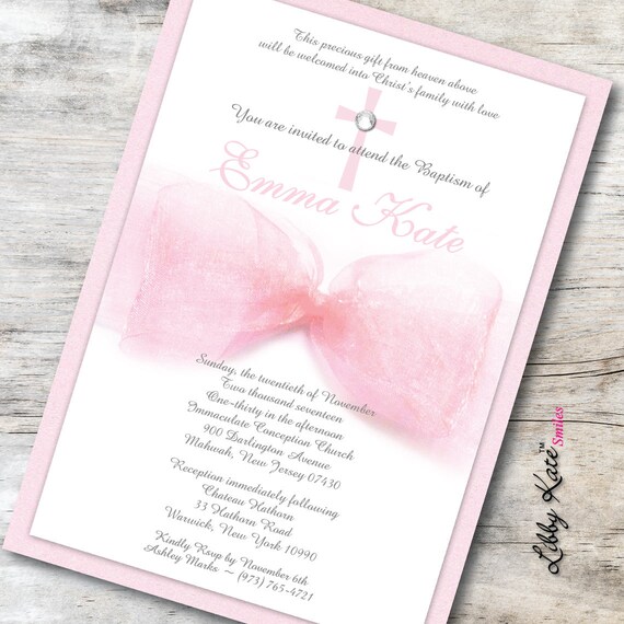 Girl Baptism Invitation Girl Christening Invitation Girl Pink Etsy
